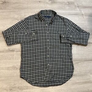 Polo Ralph‎ Lauren Long Sleeve Shirt Mens Stretch Green Black Plaid Large